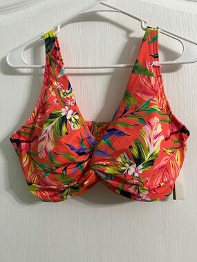 Lands' End Coral Tropical Floral Underwire Bikini Top